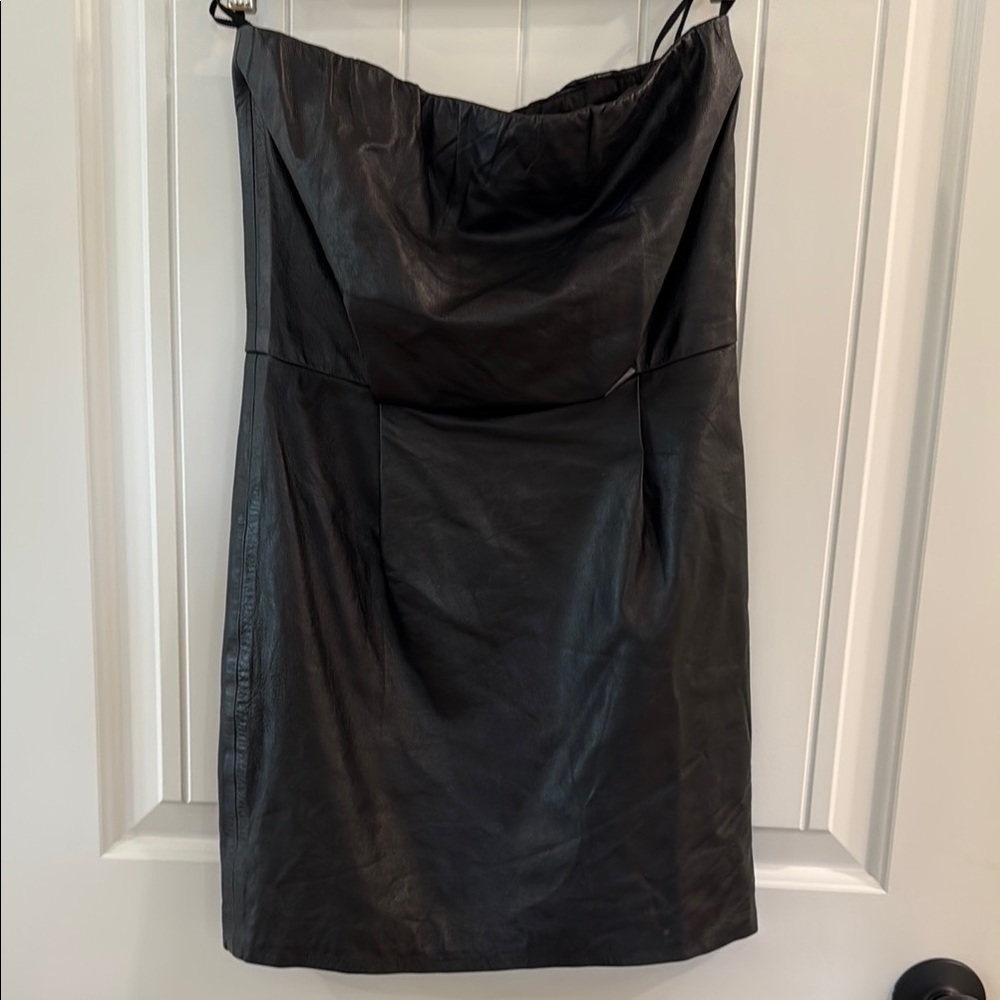 Line & Dot Black full leather strapless Sheath Dress